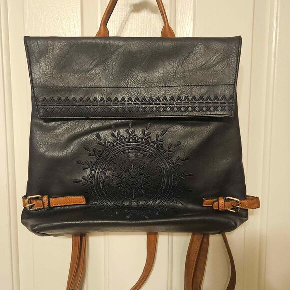 Black Backpack Style Purse with Mandala Pattern - Picture 1 of 7